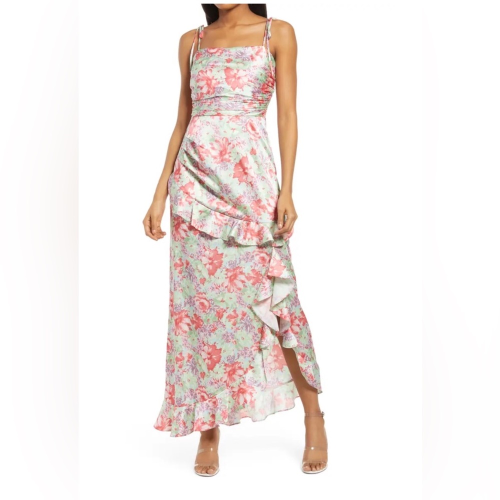 Nordstrom WAYF vibrant floral satin dress